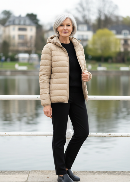 Daunenjacke XXL Damen beige mit Kapuze - Ansicht 1
