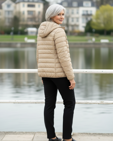 Daunenjacke XXL Damen beige mit Kapuze - Ansicht 2