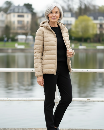 Daunenjacke XXL Damen beige mit Kapuze - Ansicht 3