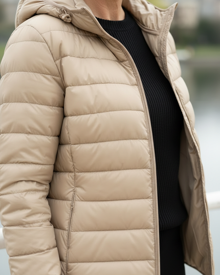 Daunenjacke XXL Damen beige mit Kapuze - Ansicht 4
