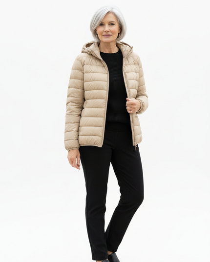 Daunenjacke XXL Damen beige mit Kapuze - Ansicht 5