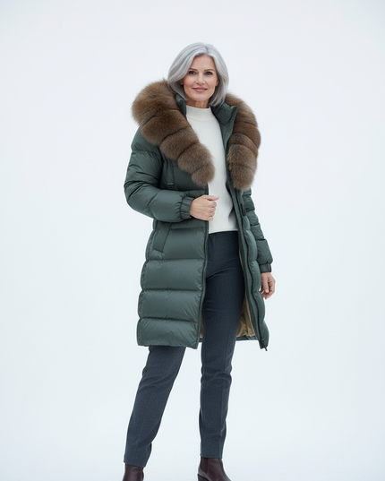 Daunenmantel Damen mit pelz Grün - Winter Daunenmantel - Ansicht 5
