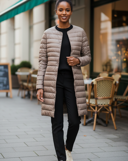 Dünne Daunenjacke Damen lang mit Knöpfen - Ansicht 1