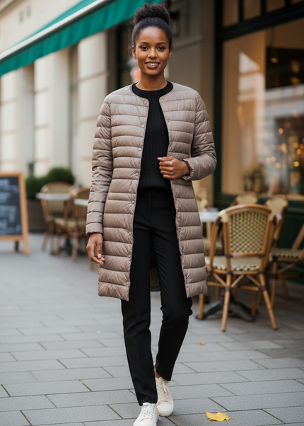 Dünne Daunenjacke Damen lang mit Knöpfen - Ansicht 1