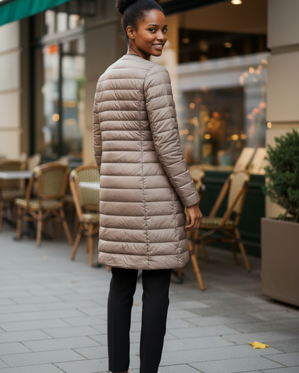 Dünne Daunenjacke Damen lang mit Knöpfen - Ansicht 2