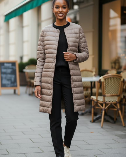 Dünne Daunenjacke Damen lang mit Knöpfen - Ansicht 3