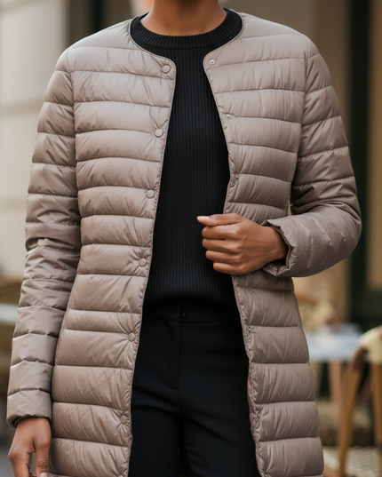 Dünne Daunenjacke Damen lang mit Knöpfen - Ansicht 4