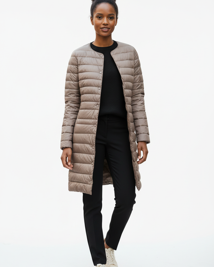 Dünne Daunenjacke Damen lang mit Knöpfen - Ansicht 5