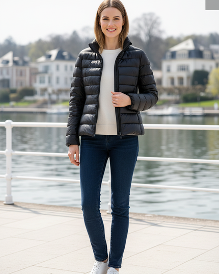 Dünne Daunenjacke Damen schwarz mit 90 % Daunen - Ansicht 1