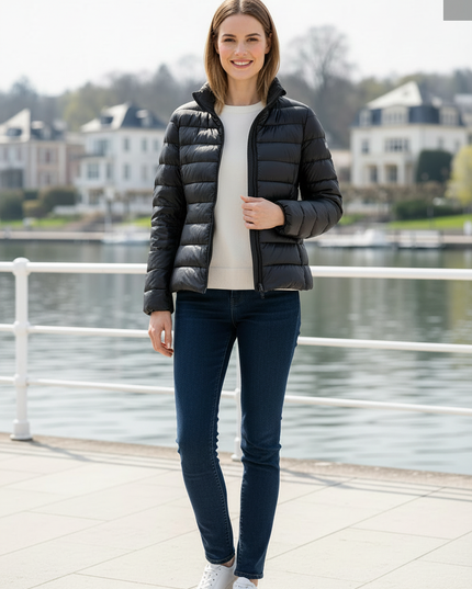 Dünne Daunenjacke Damen schwarz mit 90 % Daunen - Ansicht 3