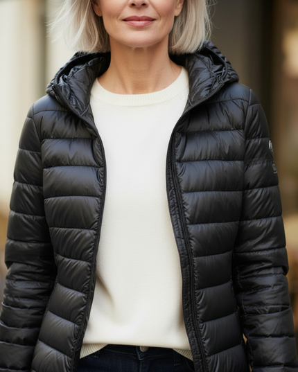 Federleichte Daunenjacke Damen schwarz mit Kapuze - Ansicht 4