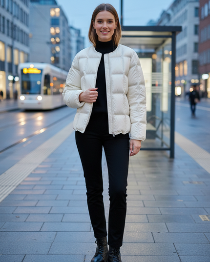 Kurze Pufferjacke Damen creme mit 90 % Daunen - Ansicht 1