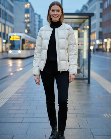 Kurze Pufferjacke Damen creme mit 90 % Daunen - Ansicht 3