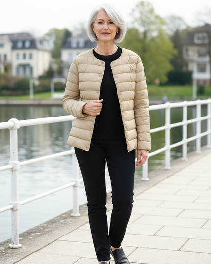 Leichte Daunenjacke Beige Damen mit Knopfleiste - Ansicht 1
