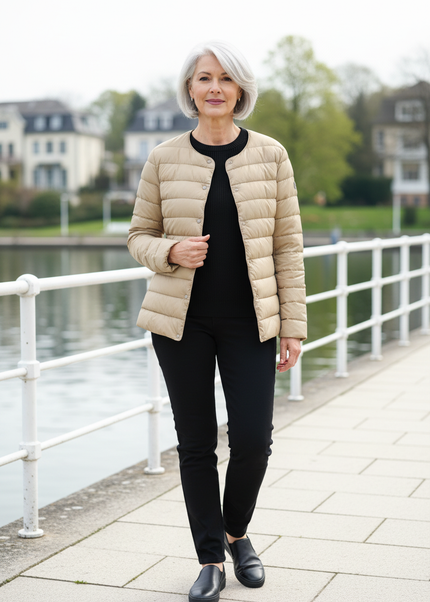 Leichte Daunenjacke Beige Damen mit Knopfleiste - Ansicht 1