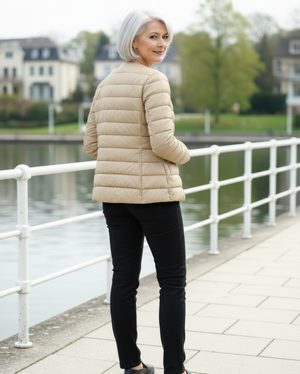 Leichte Daunenjacke Beige Damen mit Knopfleiste - Ansicht 2