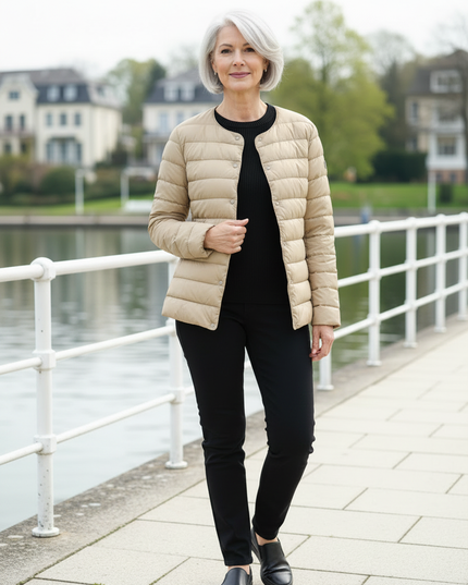 Leichte Daunenjacke Beige Damen mit Knopfleiste - Ansicht 3
