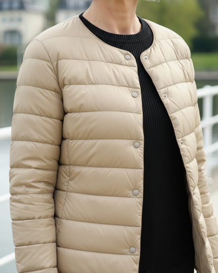 Leichte Daunenjacke Beige Damen mit Knopfleiste - Ansicht 4