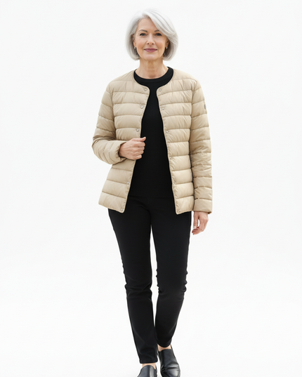 Leichte Daunenjacke Beige Damen mit Knopfleiste - Ansicht 5