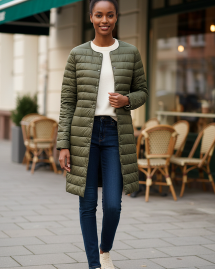 Leichte Daunenjacke Damen Grün mit Daunenfüllung - Ansicht 1