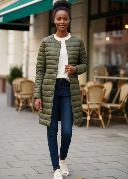 Leichte Daunenjacke Damen Grün mit Daunenfüllung - Ansicht 1