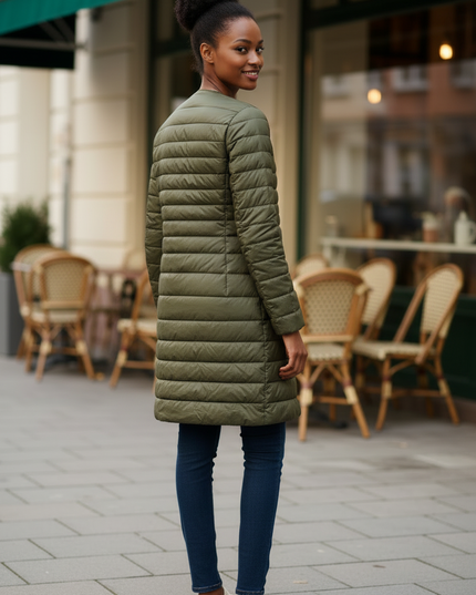 Leichte Daunenjacke Damen Grün mit Daunenfüllung - Ansicht 2