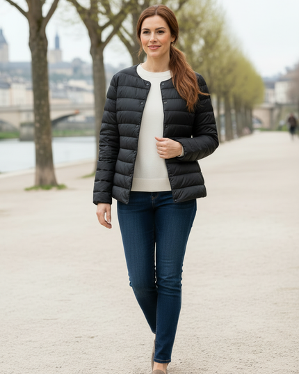 Leichte Daunenjacke Damen ohne Kapuze schwarz - Ansicht 3