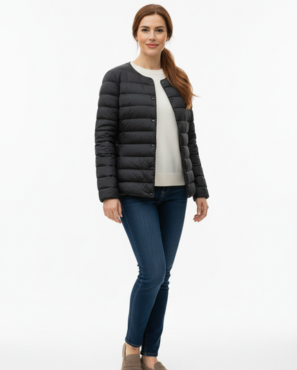 Leichte Daunenjacke Damen ohne Kapuze schwarz - Ansicht 5