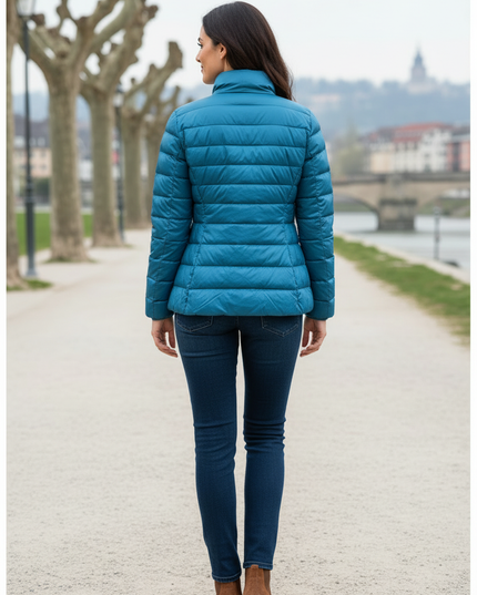 Leichte Daunenjacke Damen Petrol mit Stehkragen - Ansicht 2