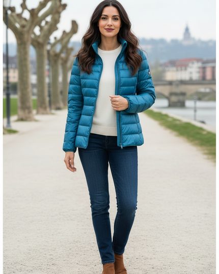Leichte Daunenjacke Damen Petrol mit Stehkragen - Ansicht 3