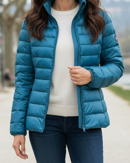 Leichte Daunenjacke Damen Petrol mit Stehkragen - Ansicht 4