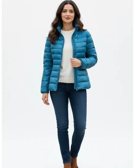 Leichte Daunenjacke Damen Petrol mit Stehkragen - Ansicht 5