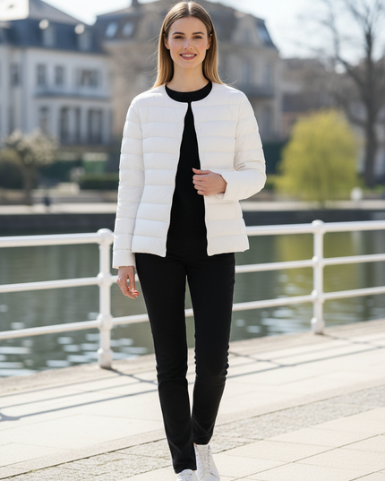 Leichte Daunenjacke Damen Weiß mit Knöpfen - Ansicht 1