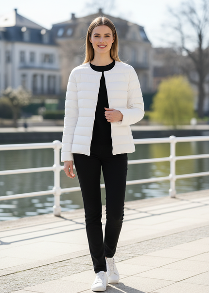 Leichte Daunenjacke Damen Weiß mit Knöpfen - Ansicht 1