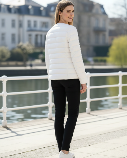 Leichte Daunenjacke Damen Weiß mit Knöpfen - Ansicht 2