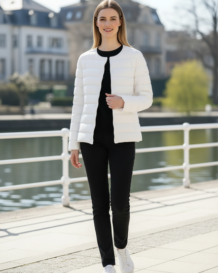 Leichte Daunenjacke Damen Weiß mit Knöpfen - Ansicht 3