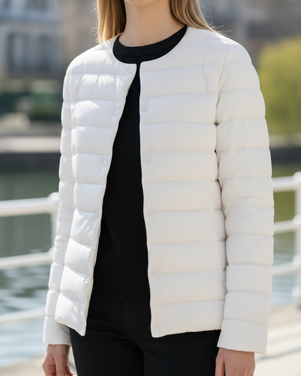 Leichte Daunenjacke Damen Weiß mit Knöpfen - Ansicht 4
