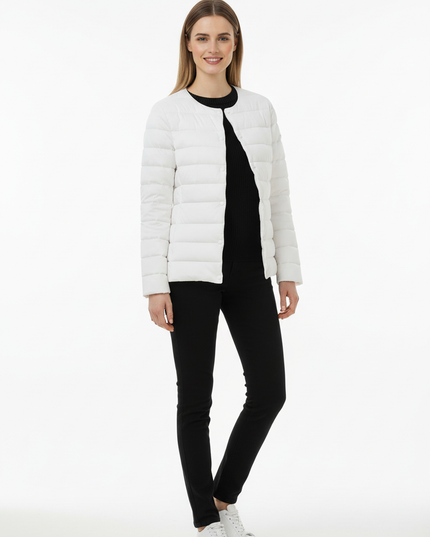 Leichte Daunenjacke Damen Weiß mit Knöpfen - Ansicht 5