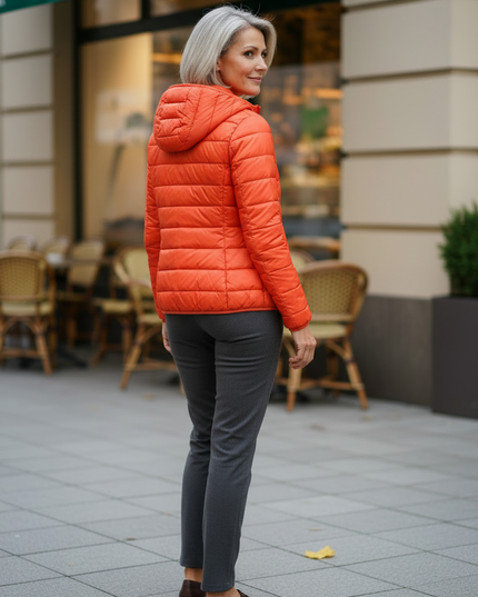 Leichte Daunenjacke Orange Damen mit Kapuze - Ansicht 2
