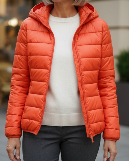 Leichte Daunenjacke Orange Damen mit Kapuze - Ansicht 4