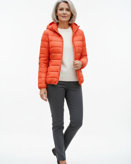 Leichte Daunenjacke Orange Damen mit Kapuze - Ansicht 5