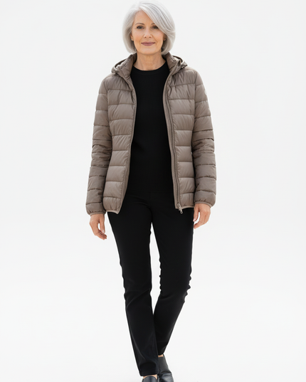 Leichte Daunenjacke Taupe mit Kapuze - Ansicht 5