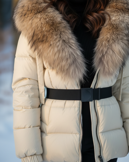 Schicke Daunenjacke in Creme mit Echtfellkapuze - Ansicht 4
