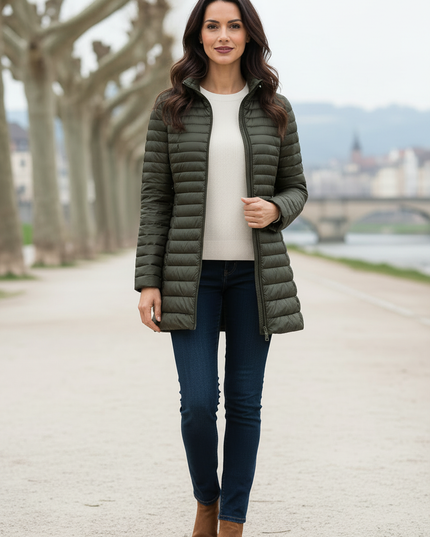 Superleichte Daunenjacke slim fit olivgrün lang - Ansicht 3