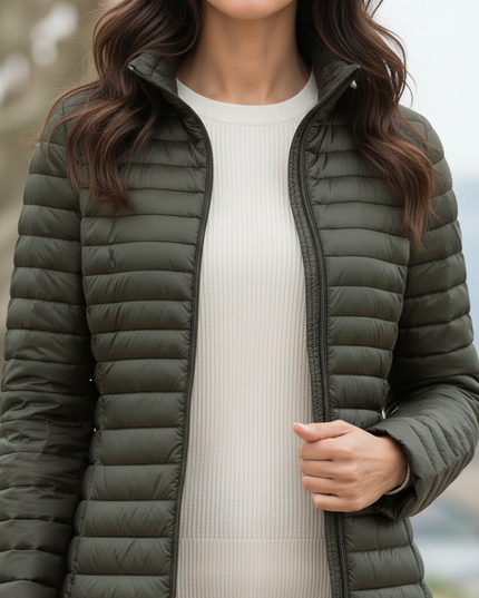 Superleichte Daunenjacke slim fit olivgrün lang - Ansicht 4