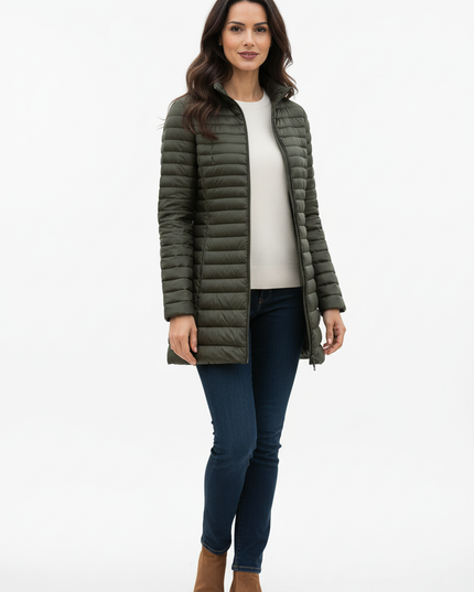 Superleichte Daunenjacke slim fit olivgrün lang - Ansicht 5