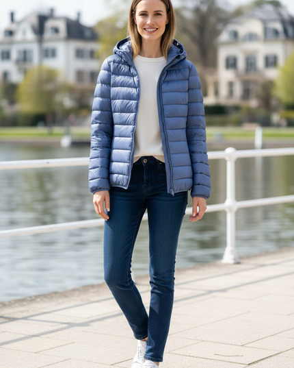 Ultraleichte Daunenjacke Blau mit Kapuze - Ansicht 1