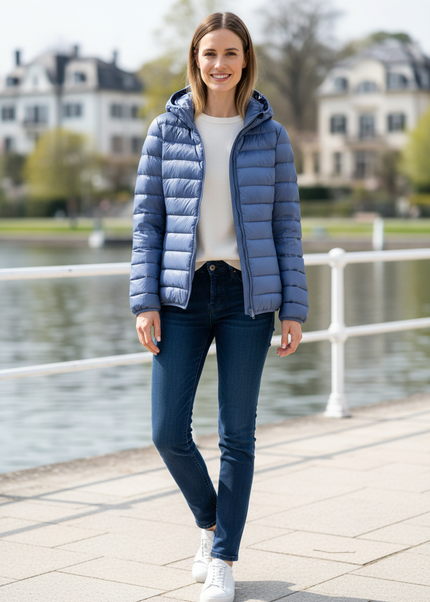 Ultraleichte Daunenjacke Blau mit Kapuze - Ansicht 1