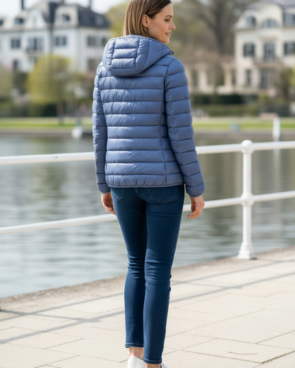 Ultraleichte Daunenjacke Blau mit Kapuze - Ansicht 2