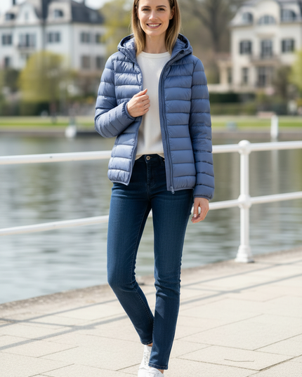 Ultraleichte Daunenjacke Blau mit Kapuze - Ansicht 3